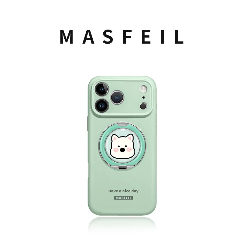 MASFEIL × Purple West Highland Apple 16Promax mobil telefon qutusu üçün uyğundur yeni 15 stendli iPhone17Pro qoruyucu örtüyü Eo1 pivot maye silikonu 13:00 sevimli inkişaf etmiş