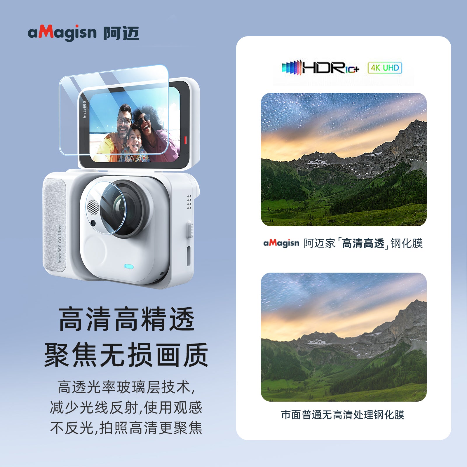 aMagisn kölgə daşı Insta360 GO Ultra HD temperli film lens ekran qoruyucu aksesuarları üçün uyğundur