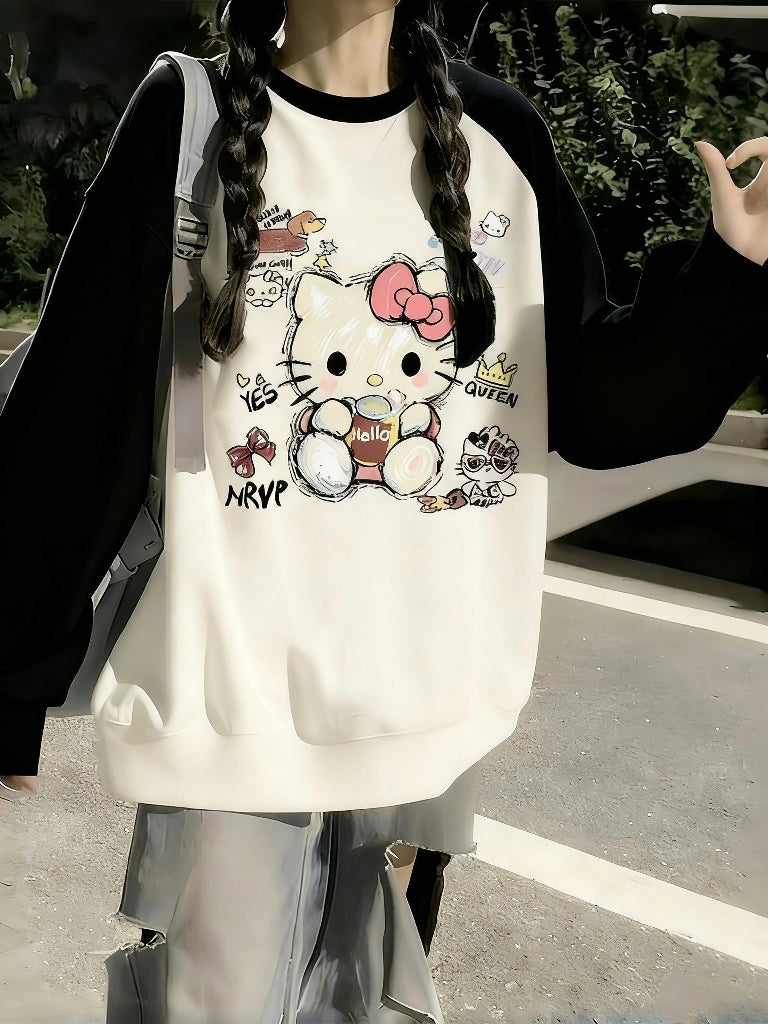 Qızlar üçün sviter, yeni yaz və payız model, dairəvi yaxalıq, geniş forma, rəng bloklayıcı, əsas qat, qış üçün flis astarlı köynək.