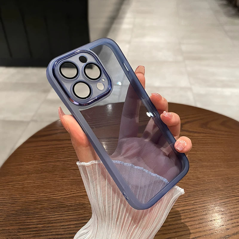 Apple 16promax shell iPhone13 üçün uyğun yüksək səviyyəli 17 tünd bənövşəyi şəffaf cib telefonu qutusu 17pm şüşə lens filmi 11 kişilər üçün yumşaq qabıq 14Pro sadə qadın 15pro qoruyucu qutu ilə gəlir
