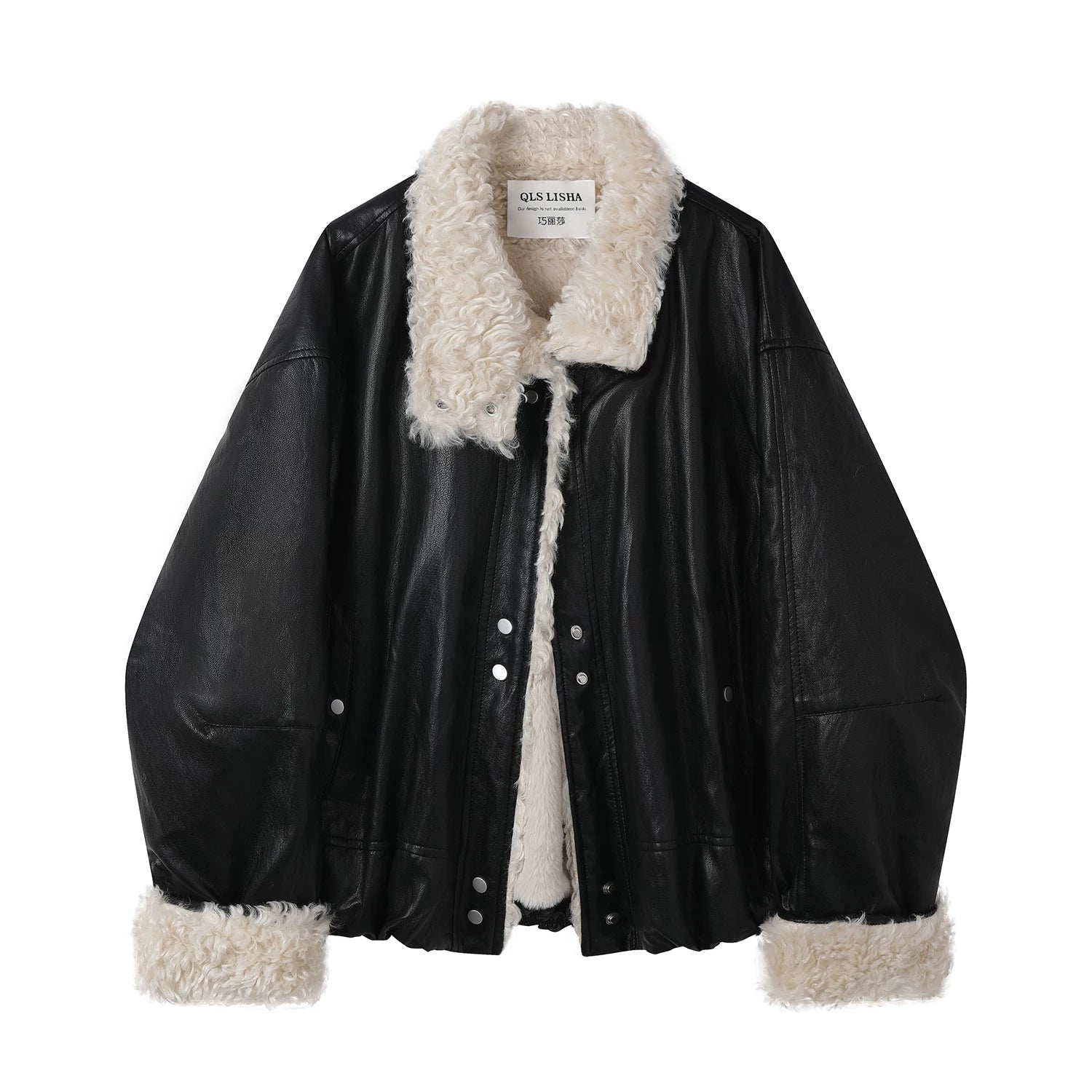 Cholisa Lambswool Yaxa Dəri Gödəkçə, Qalınlaşdırılmış Yun Astarlı Palto, Qadınlar üçün 2026 Yeni Qış Amerika Motosiklet Gödəkçəsi