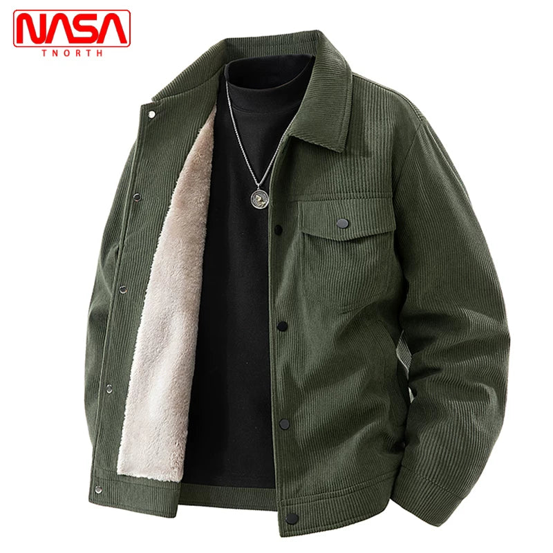 NASA-nın birgə brendi ilə hazırlanmış məxmər kişi gödəkçəsi, yaz və payız üslubunda, yaxalıqlı işgüzar gündəlik köynək, yeni, flis astarlı yaraşıqlı üst geyimi.