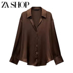 2025 Yaz Yeni Gəlişi Qadınlar üçün Çoxfunksiyalı Boş Gündəlik Uzunqollu Top, İpək Atlaz Teksturalı Köynək 2074580