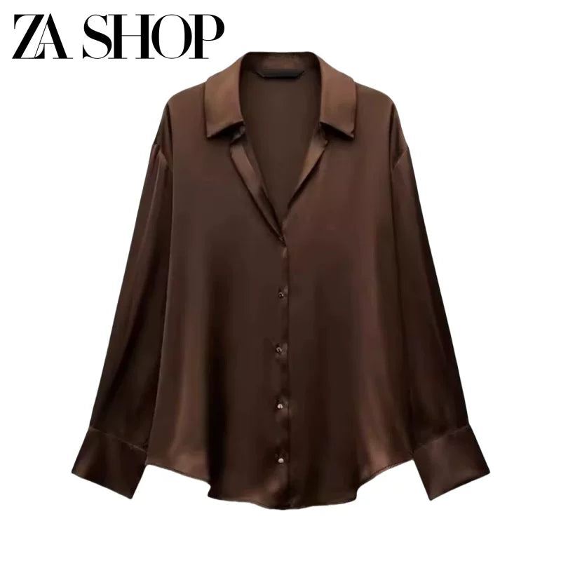 2025 Yaz Yeni Gəlişi Qadınlar üçün Çoxfunksiyalı Boş Gündəlik Uzunqollu Top, İpək Atlaz Teksturalı Köynək 2074580