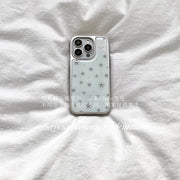 SHERRY*ins soyuq yüksək səviyyəli elektrolizlənmiş gümüş kənar boz ulduzlar Apple 17iProMax mobil telefon qutusu iPhone16Pro niş qız ürəyi 15 sadə 14 cizgi filmi 13 təzə