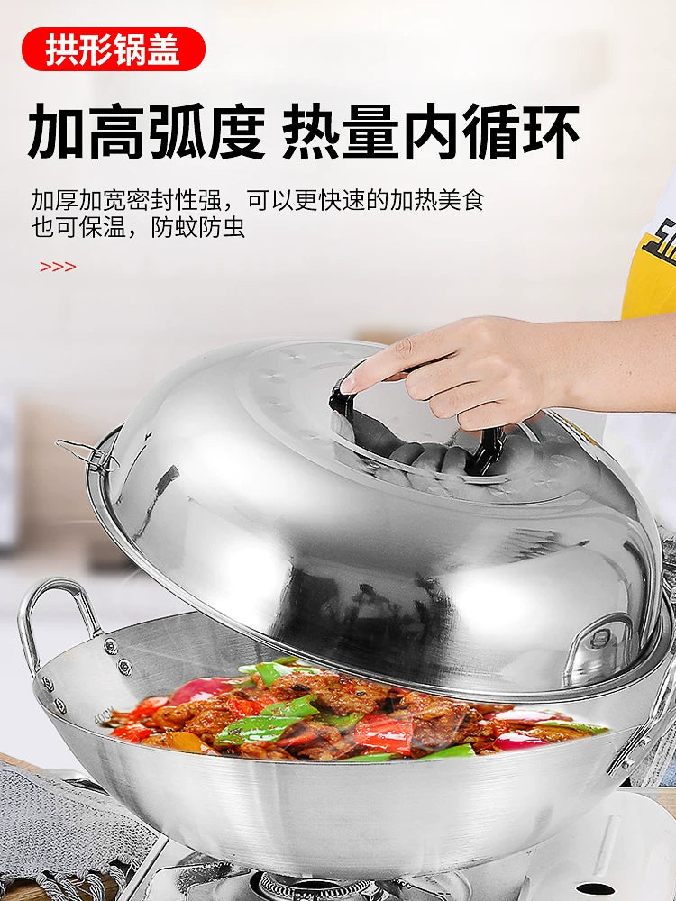 Qalınlaşmış paslanmayan polad wok qapağı, hündür tağlı köhnə dəyirmi wok qapağı, dəmir qazan qapağı, qızardılmış ştativ qapağı, böyük qazan qapağı