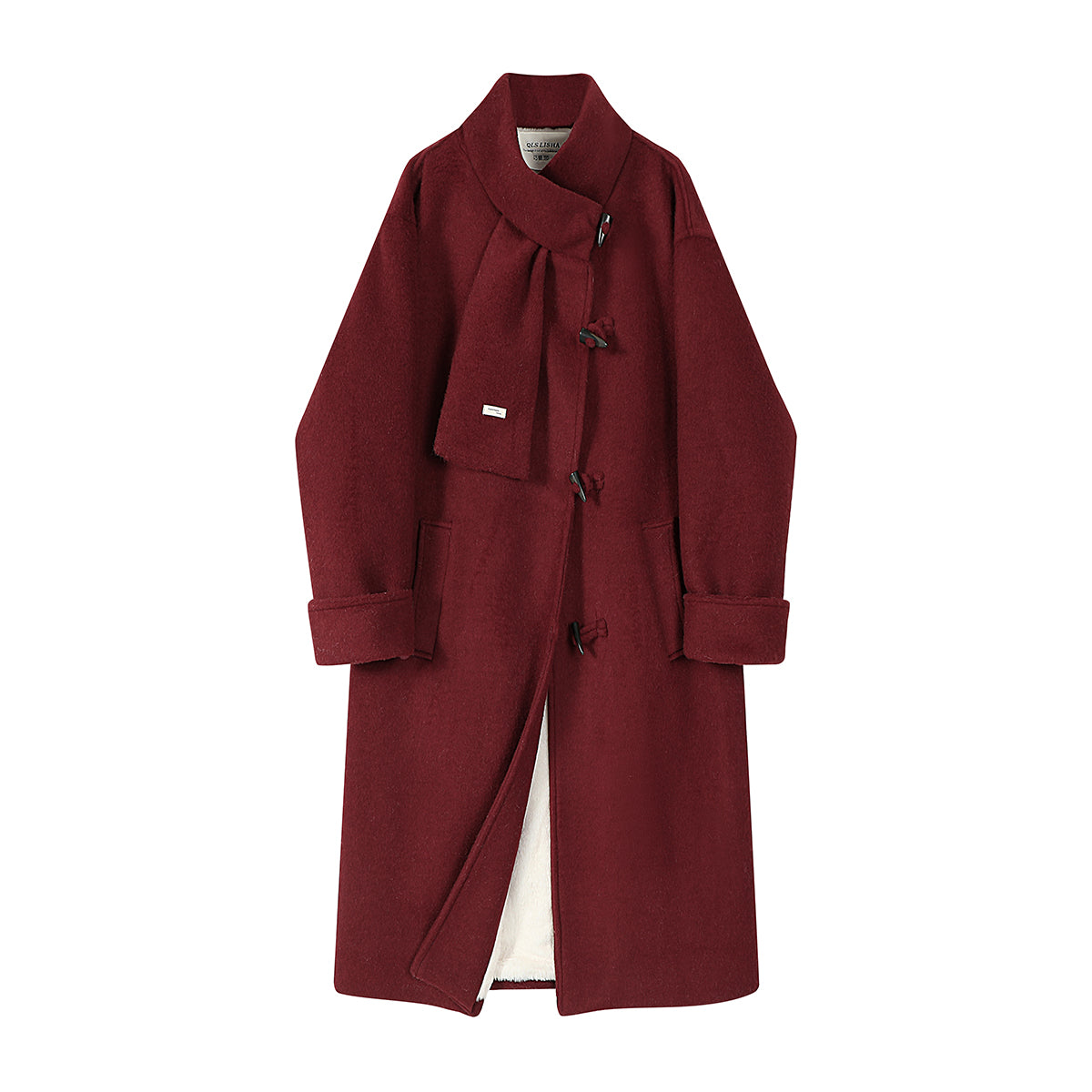 Chola Lisa-nın qadınlar üçün gənc və gözəl qalın qırmızı yun paltosu, payız və qış, Hepburn üslubunda, yüksək keyfiyyətli uzun yun palto.