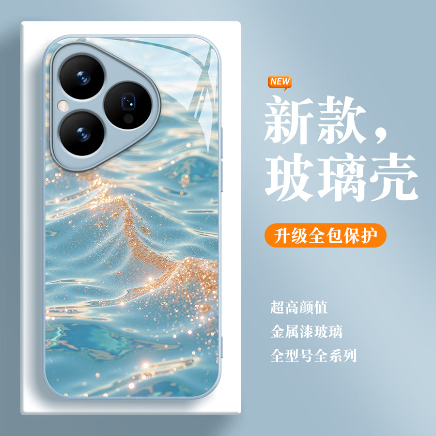 Axan su qızılı Huawei pura80 Fengqichaoming cib telefonu üçün uyğun edir mate70pro şüşə qutu nova13 yüngül lüks moda mate60 şöhrət 300 niş sənət magic7 qadın yeni model