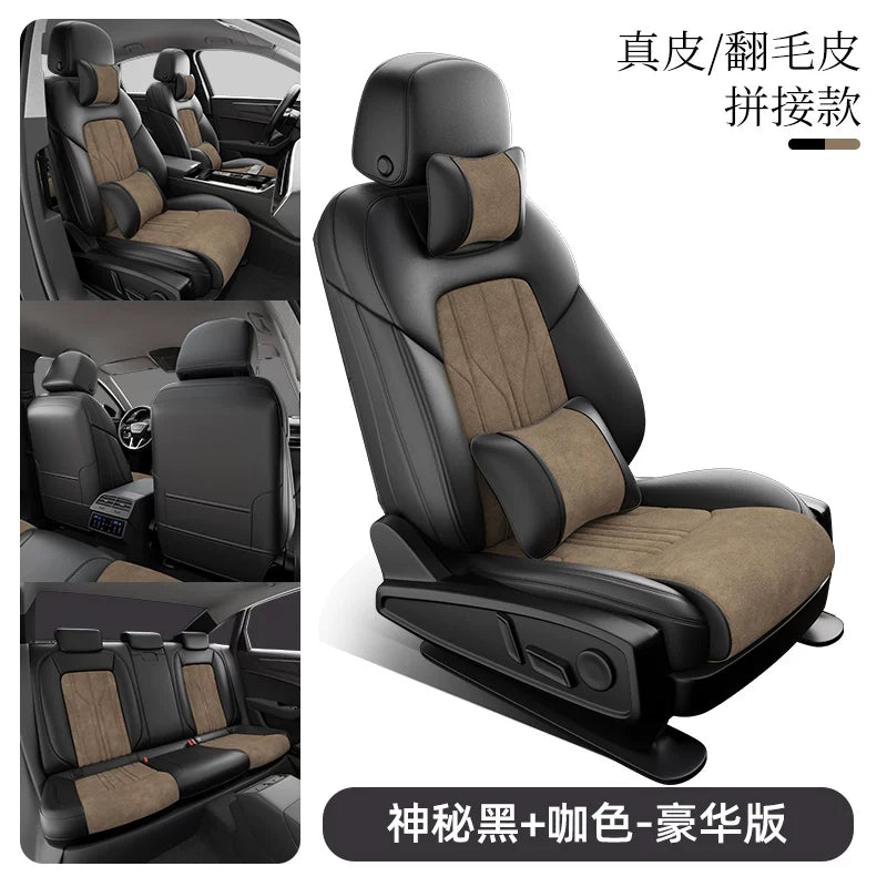 Zamşa avtomobil oturacağı yastıqları, orijinal dəri oturacaq üzlükləri, tam örtüklü, bütün mövsüm üçün, yeni yüksək səviyyəli avtomobil oturacağı üzlükləri və yastıqları