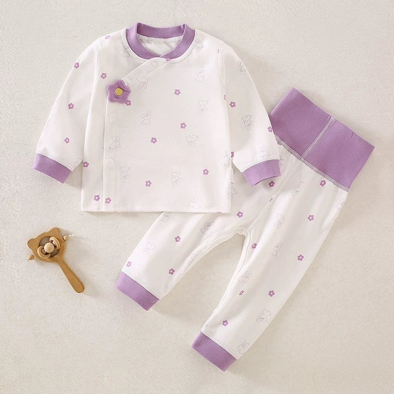 Körpə və yeniyetmələr üçün erkən payız geyimləri, oğlan və qızlar üçün A sinif təmiz pambıqdan yüksək belli pijamalar dəsti