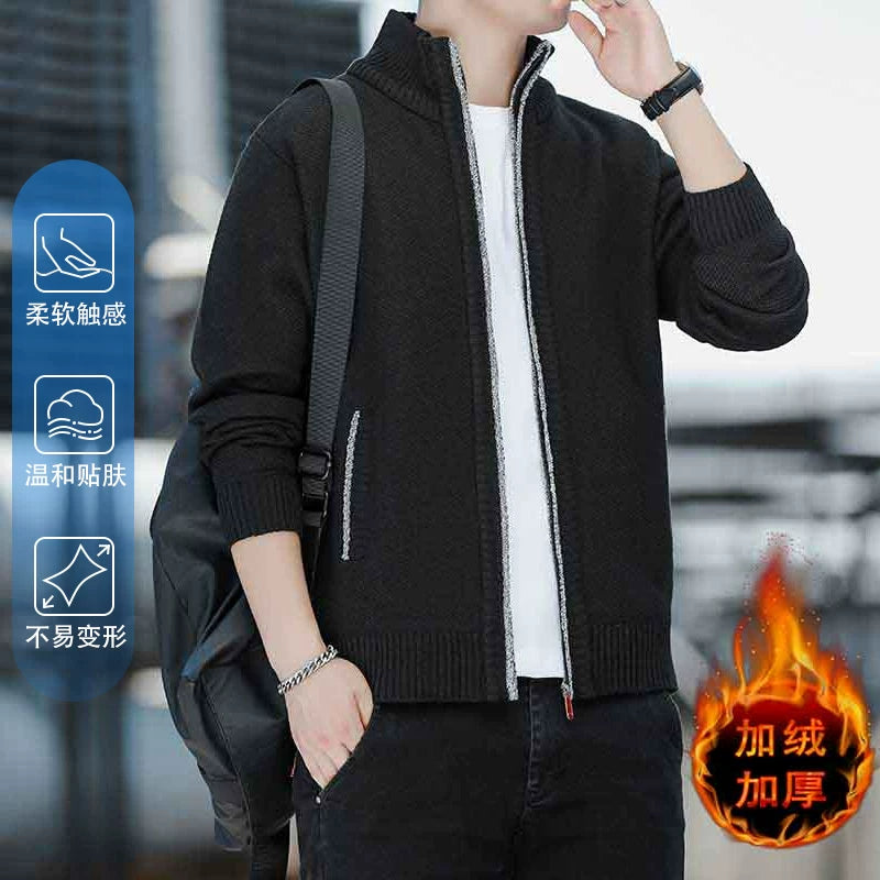 2025 Payız/Qış Yeni Kişi Trikotaj Gödəkçəsi, Yun astarlı, Qalın, Gündəlik, Çoxfunksiyalı, Dik Yaxalı Kardiqan Sviter