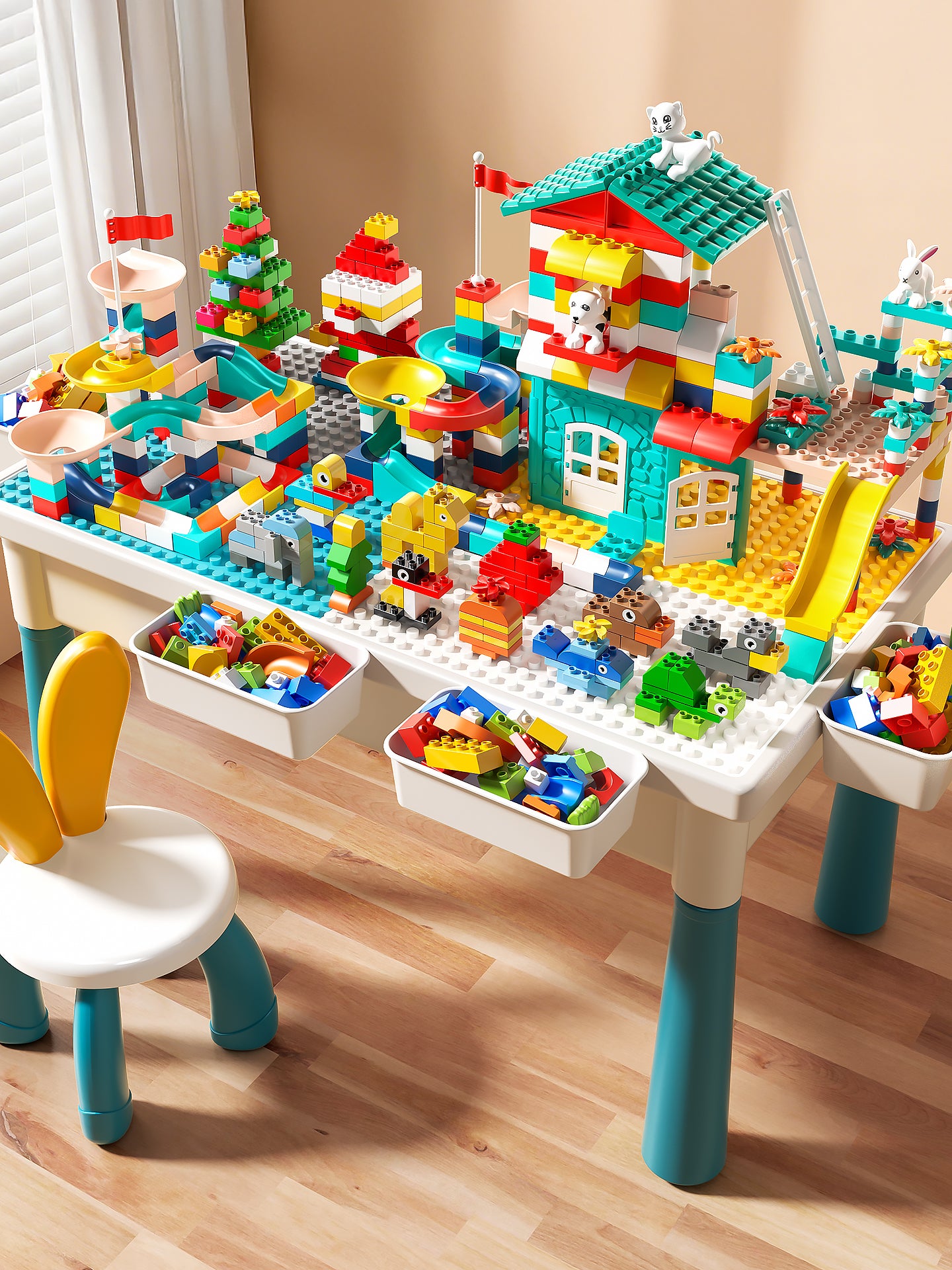 Uşaq tikinti bloklarından ibarət masa, oğlanlar, qızlar, körpələr və körpələr üçün, təhsil, 6 yaşlı uşaqlar üçün çoxfunksiyalı, böyük hissəciklərdən ibarət, yığma dəsti.