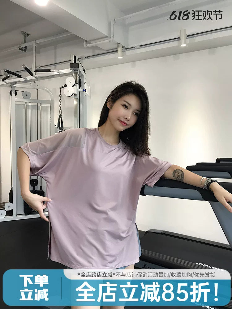 maxrun sport top qadın boş böyük ölçülü tez quruyan qısaqol köynək qaçış fitnes geyimi yağ mm yoqa geyimi 200 funt