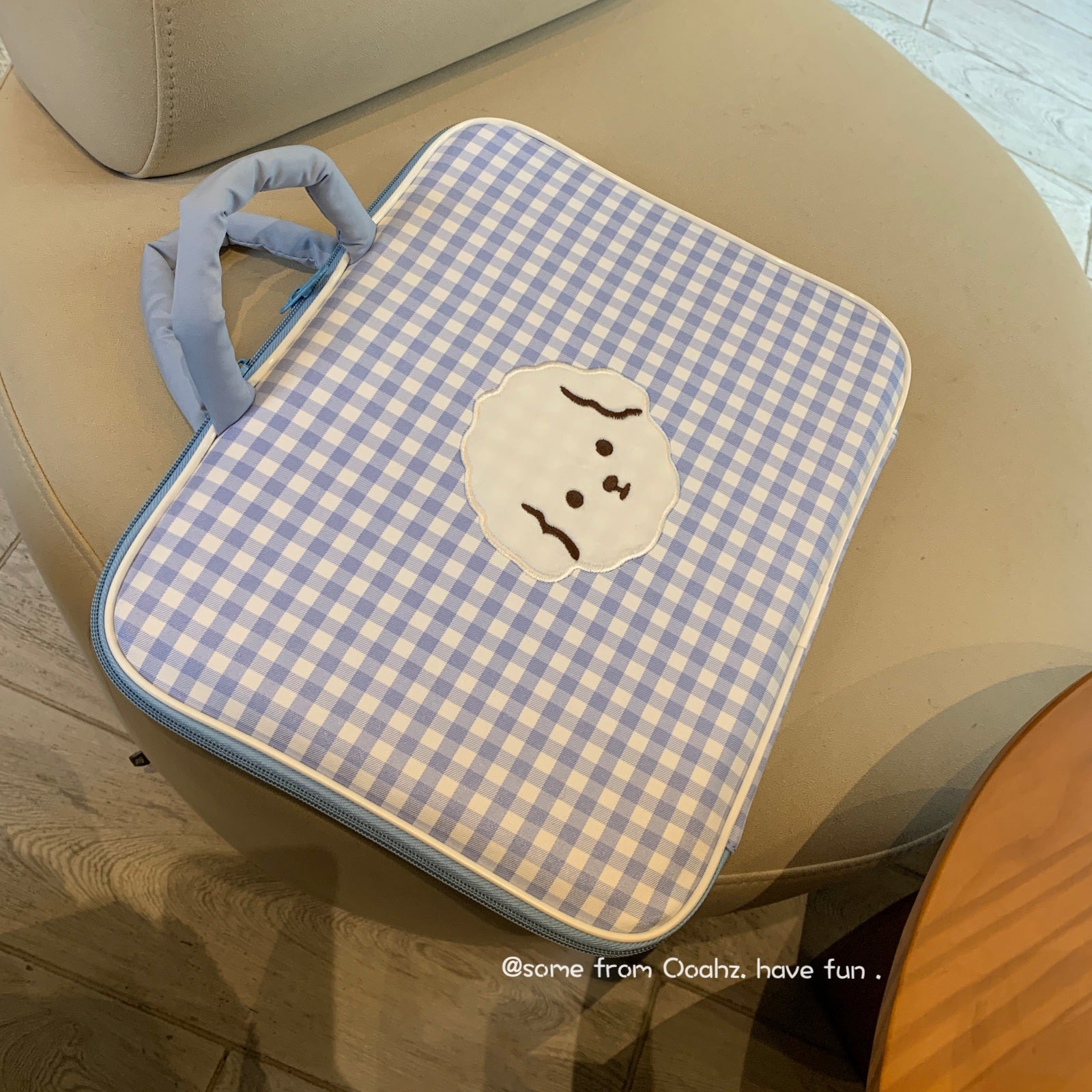 Bichon Blue Checkerboard~Koreya Sevimli Cizgi Film Portativ Noutbuk Saxlama Çantası 13 düymlük Layner Qoruyucu Çanta