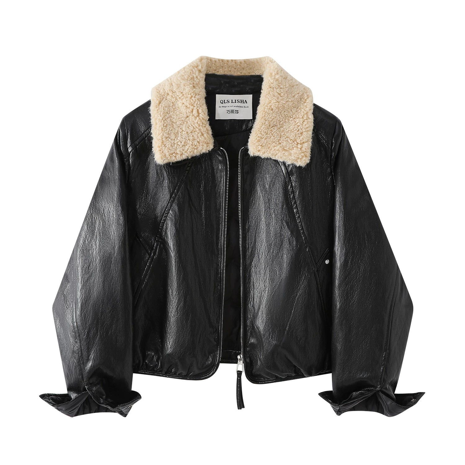 Cholisa Çıxarıla Bilən Quzu Yunlu Yaxalıqlı Dəri Gödəkçə Qadın Payız və Qış Maillard İsti və Qalın Tüklü Palto