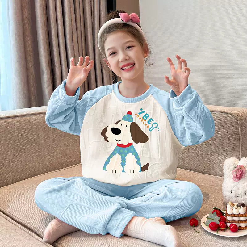 My Melody Qızları üçün Təmiz Pambıq Ev Geyimi, Payız və Qış, Böyük Uşaqlar üçün Üç Qatlı Yorğanlı Qalın İsti Pijamalar, Şirin Dəst