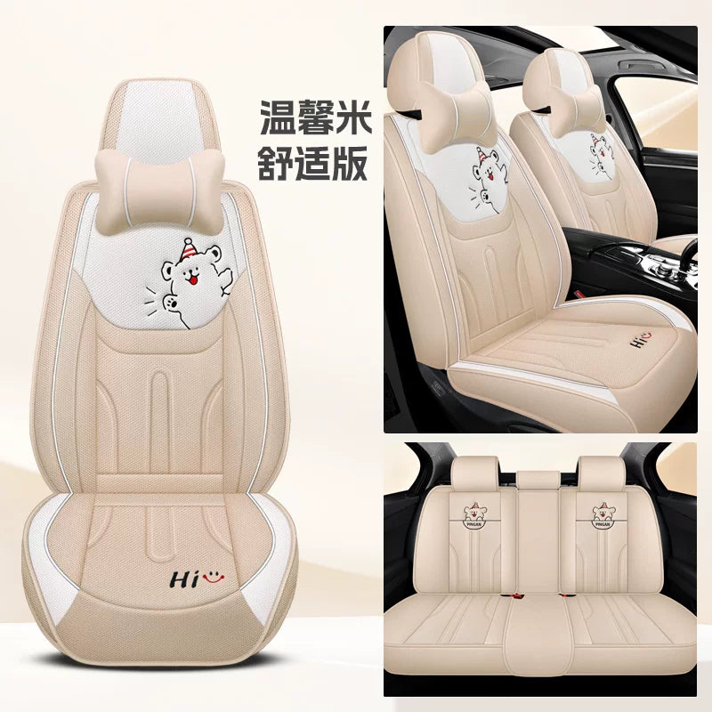 Avtomobil oturacağı yastıqları, qış kətan oturacaq üzləri, bütün mövsümlər üçün, tam örtüklü pambıq və kətan parça oturacaq yastıqları, cizgi filmi mövzulu oturacaq üzləri.