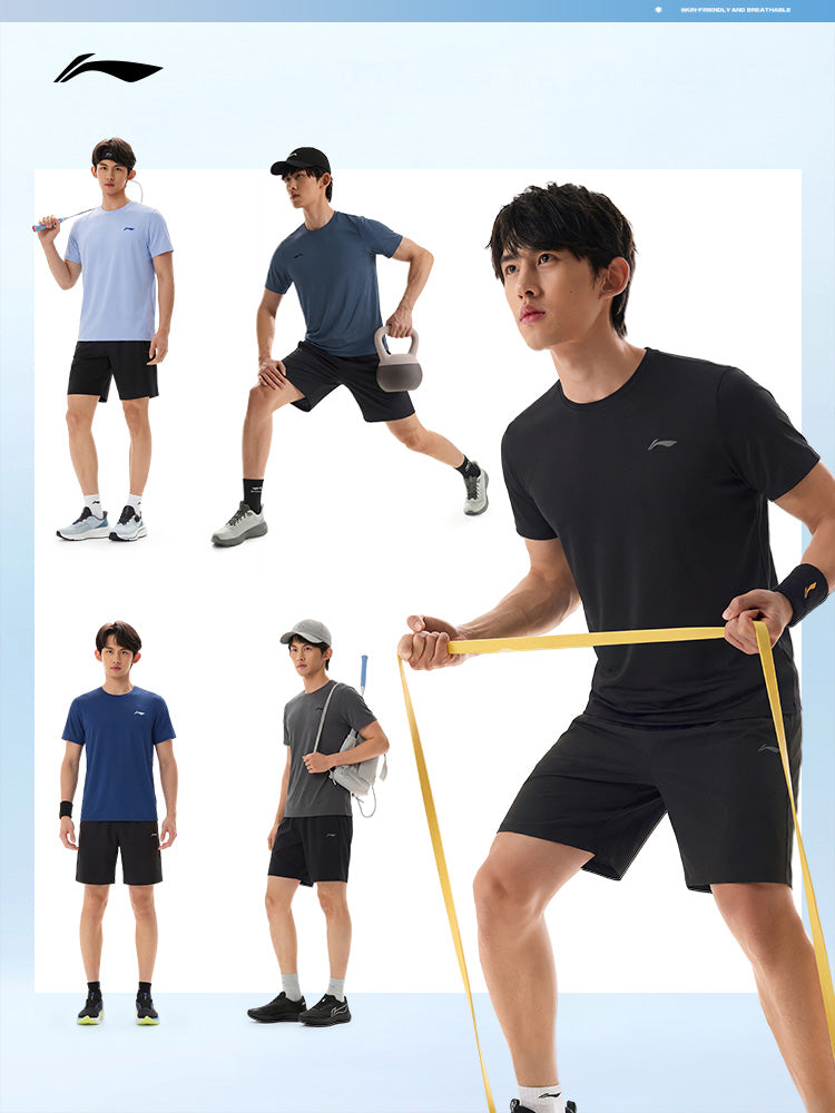 Li Ning tez quruyan kişi idman kostyumu 2026 yeni yay qaçış qısaqol buz ipək şort fitness tops idman geyimi