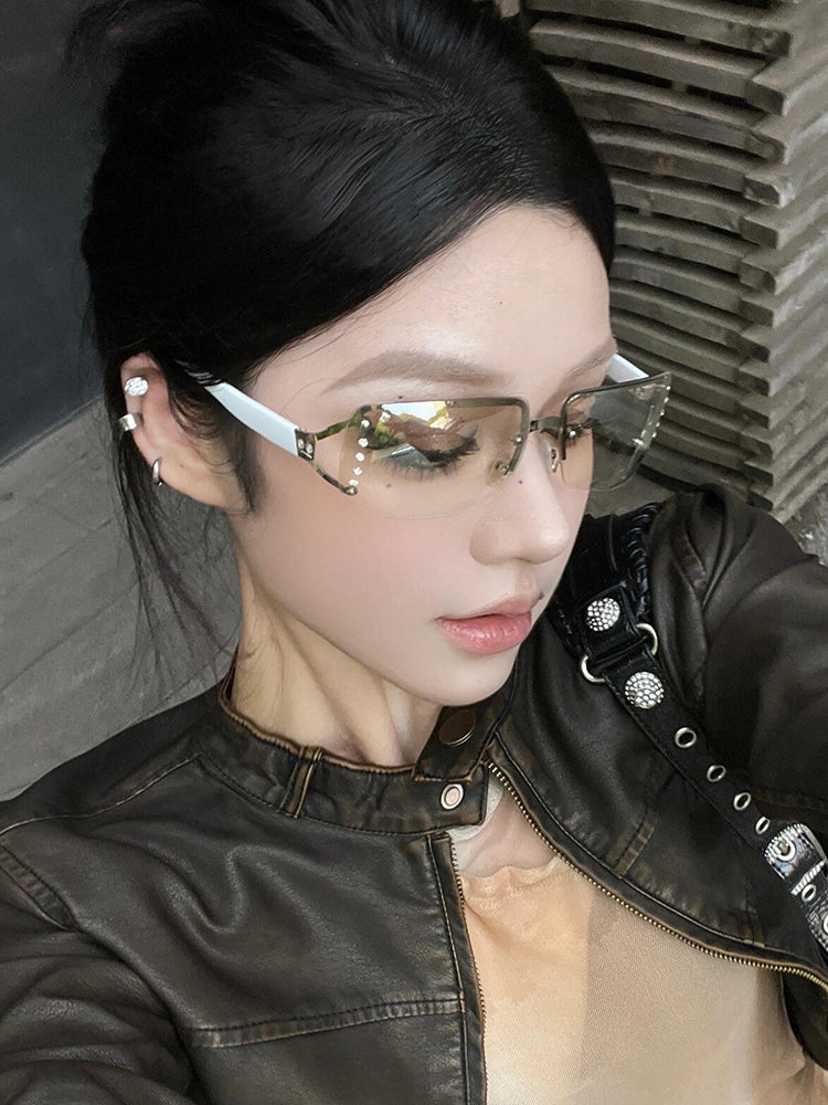 Qadınlar üçün Avropa və Amerika Y2K Millennial hottie çərçivəsiz günəş eynəyi 2025 yeni dəbli konkav forma eynəkləri yüksək səviyyəli günəş eynəyi