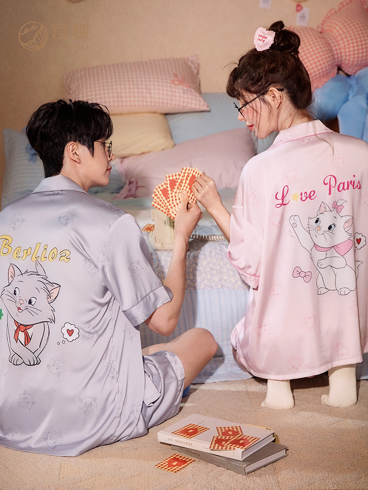 Gongdie [sərin tip] Disney Mary Cat cüt pijamaları qadınlar üçün yay buz ipək qısaqol kişi ev paltarları