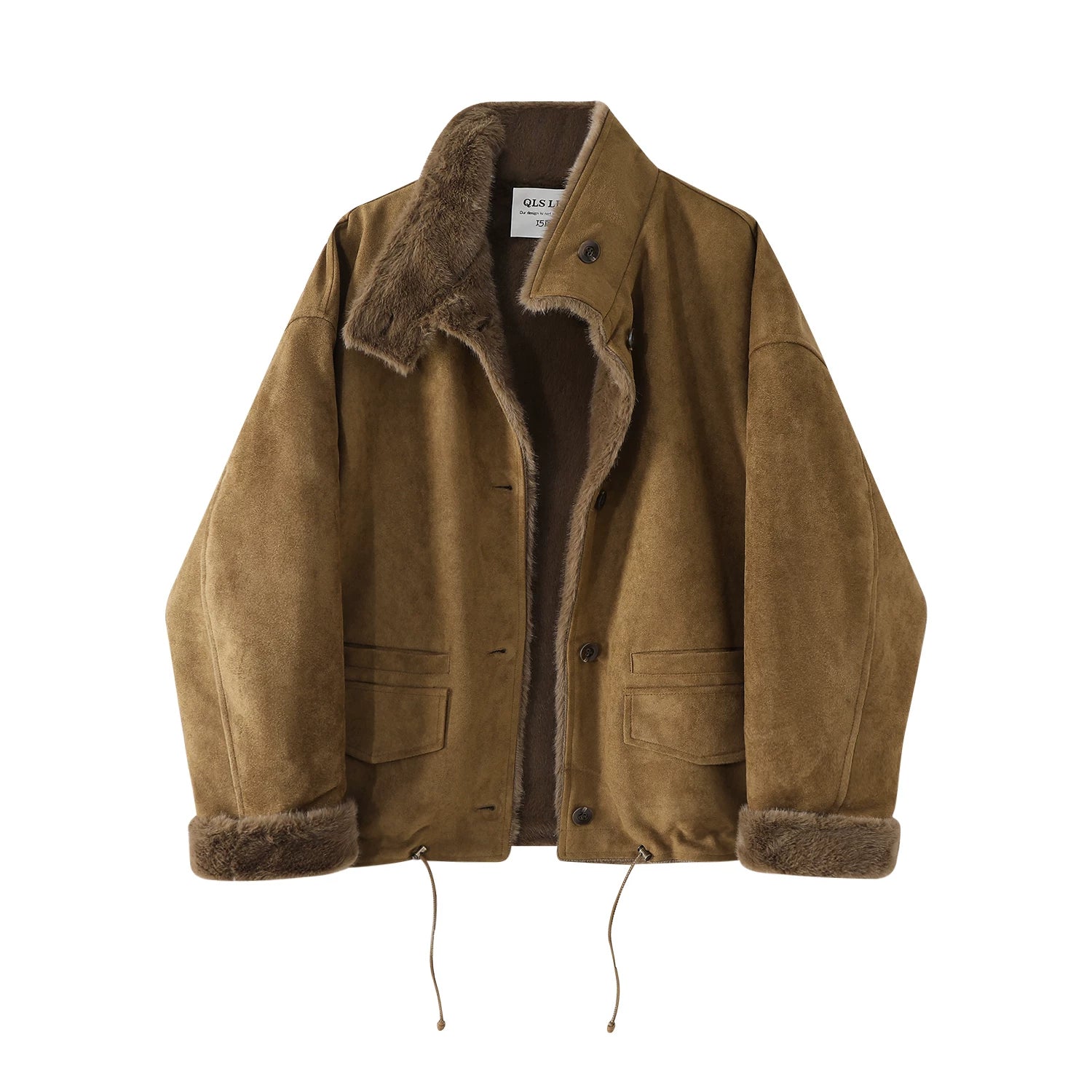 Cholisa Geri Dönən Zamşa Orta Uzunluqlu Merard İsti Palto Qadın Qış Quzu Yunlu Qalın Dəri Palto