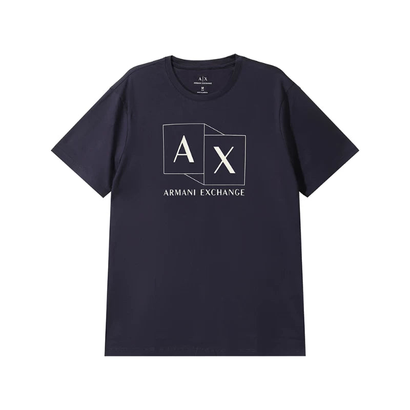 Armani AX Kişilər üçün Pambıq Həndəsi Loqolu Naxışlı İncə Fit Kürək Yaxalı Qısa Qollu Futbolka 3DZTAD ZJ9AZ