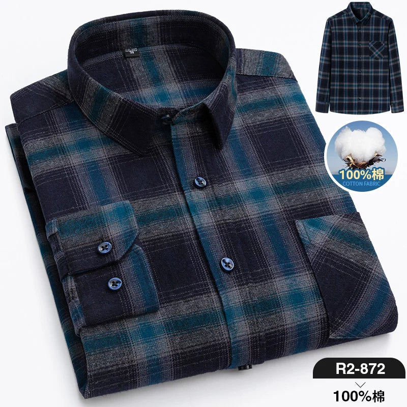 Paul 100% Pambıq Kişilər üçün Fırçalanmış Uzunqol Köynək, Gənc və Orta Yaşlı Kişilər üçün Gündəlik Pambıq Dama-dama Köynək, Böyük Ölçülü Kişi Geyimləri