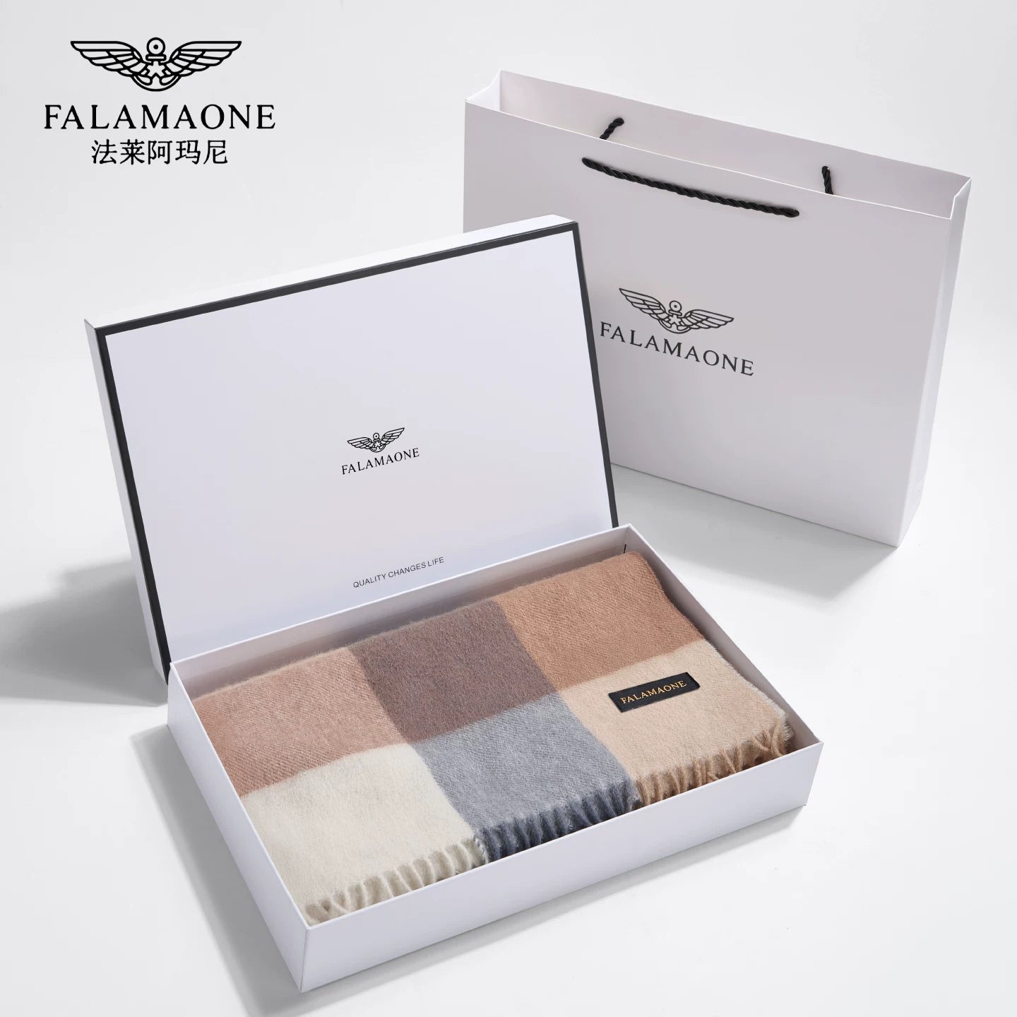 Falley Armani Women's British Style Checkered Scarf, Autumn/Winter, Pure Wool, Tasseled, Warm, Multifunctional, High Quality Shawl