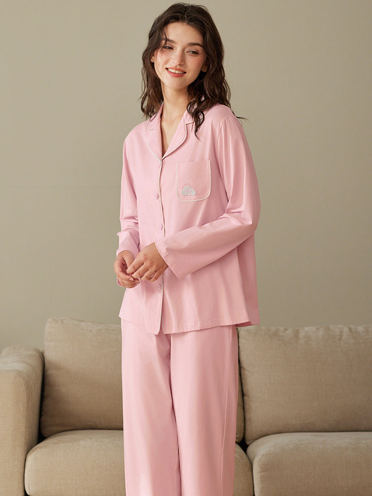 Fenton Yaz və Payız Pijama Qadın Saf Pambıq Hırka Uzunqol Kostyum Sadə Təsadüfi Payız Payız Qadın Pambıq Böyük Ölçülü Ev Geyimi