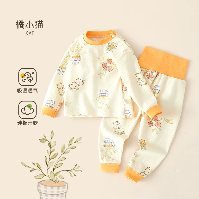 Körpə termal alt paltarı dəsti, təmiz pambıq, alt paltarı, qarın qoruyucusu, payız geyimləri, oğlan və qızlar üçün uzunqol pijamalar, uşaq ev geyimləri