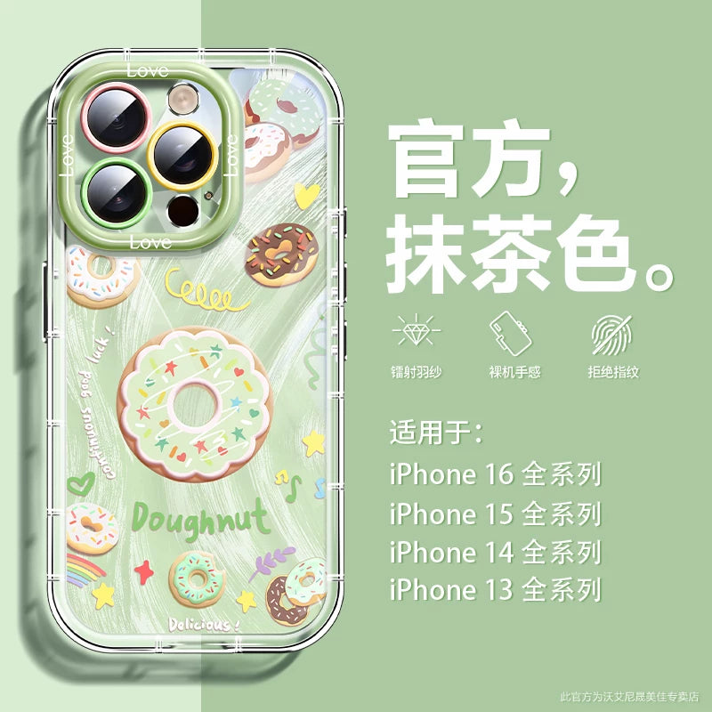 Woaini Apple 16pro mobil telefon qutusu 17p şirin donut 15 üçün uyğundur, maqnit dayağı 14promax silikon iPhone13 hər şey daxil olmaqla, düşməyə qarşı üstəgəl qabaqcıl 12 qadın modeli 11 lanyard ilə gəlir