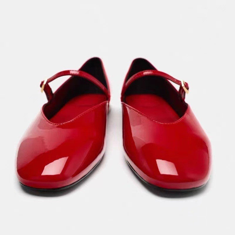 2025 Qadın Ayaqqabı Patent Dəri Mary Jane Style Flat Balle