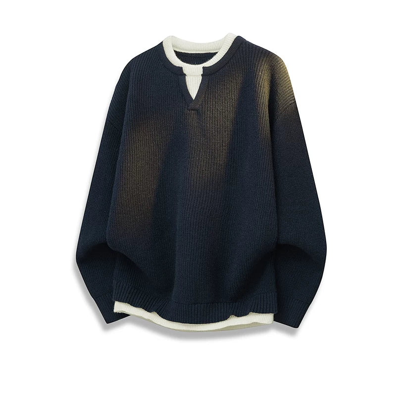 Romon Faux İki Hissəli Sviter Kişilər üçün 2025 Yeni Payız və Qış İsti Trikotaj Qalınlaşdırılmış Daxili Qatlı Kişi Topu