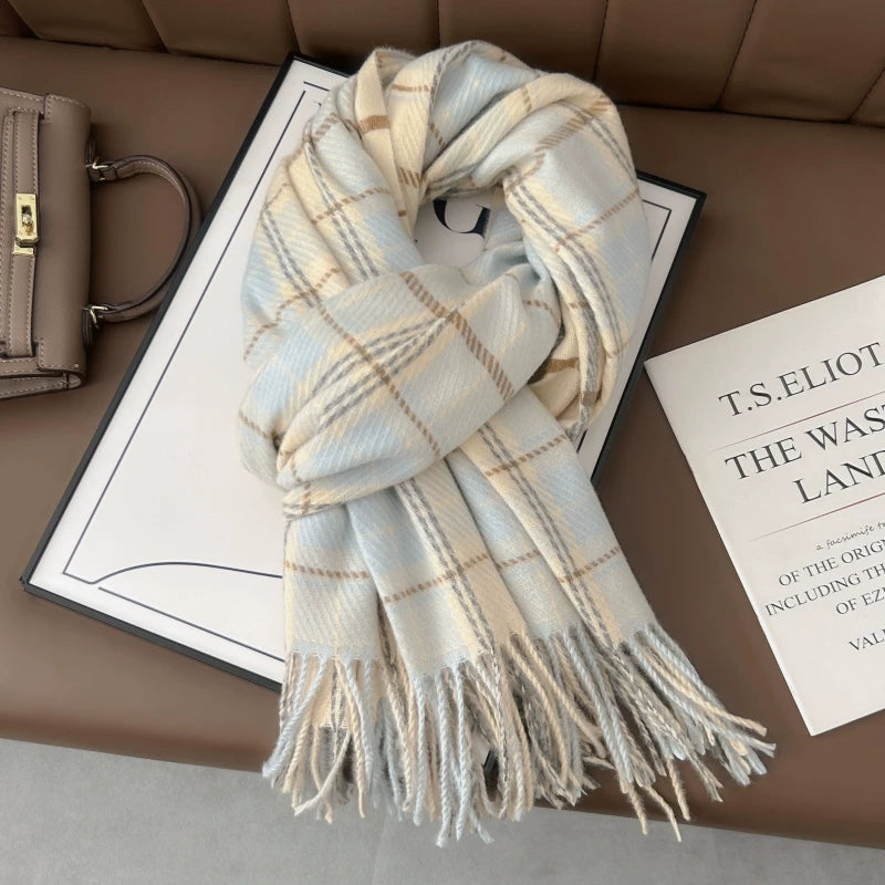 Kişilər və qadınlar üçün açıq-ağ rəngli dama-dama şərf, 2025-ci il yeni Koreya üslubunda, yüksək səviyyəli və çoxfunksiyalı, tələbə hədiyyəsi kimi mükəmməl, isti boyun isidicisi.