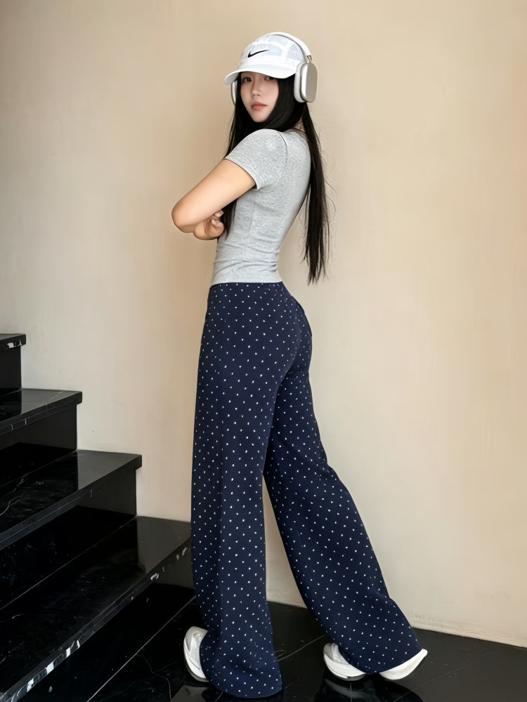 Latte Girl Koreya Üz Maskası Polka Dot Drape Şalvar Düz Gündəlik Şalvar Butt Lift Fitness Arıqlama Gündəlik İdman Şalvarları