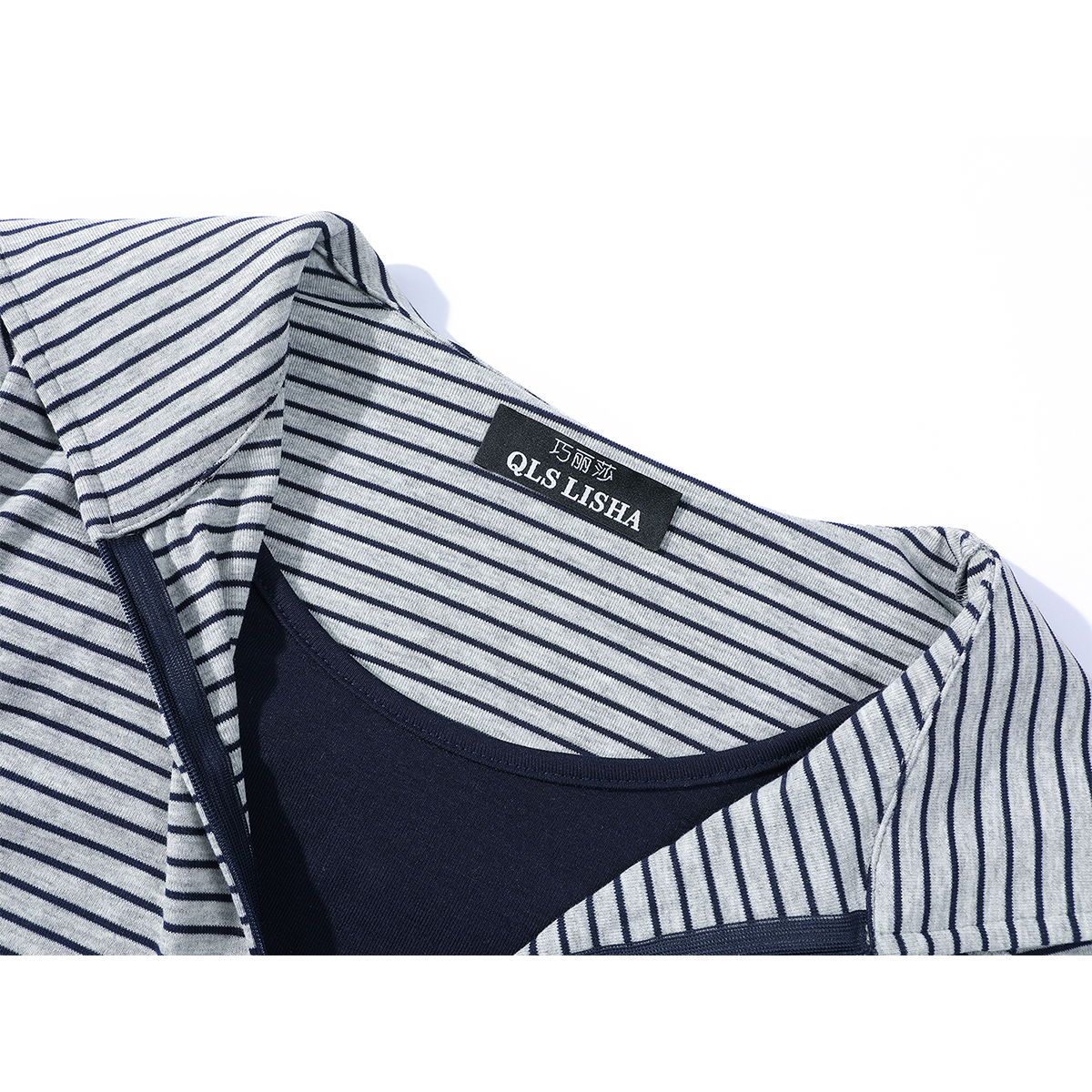 Cholisa Seksual İncə Fit Zolaqlı Patchwork Faux İki Parçalı Dənizçi Yaxalıqlı Uzun Qollu Köynək Qadınlar üçün Əsas Qatlı Top