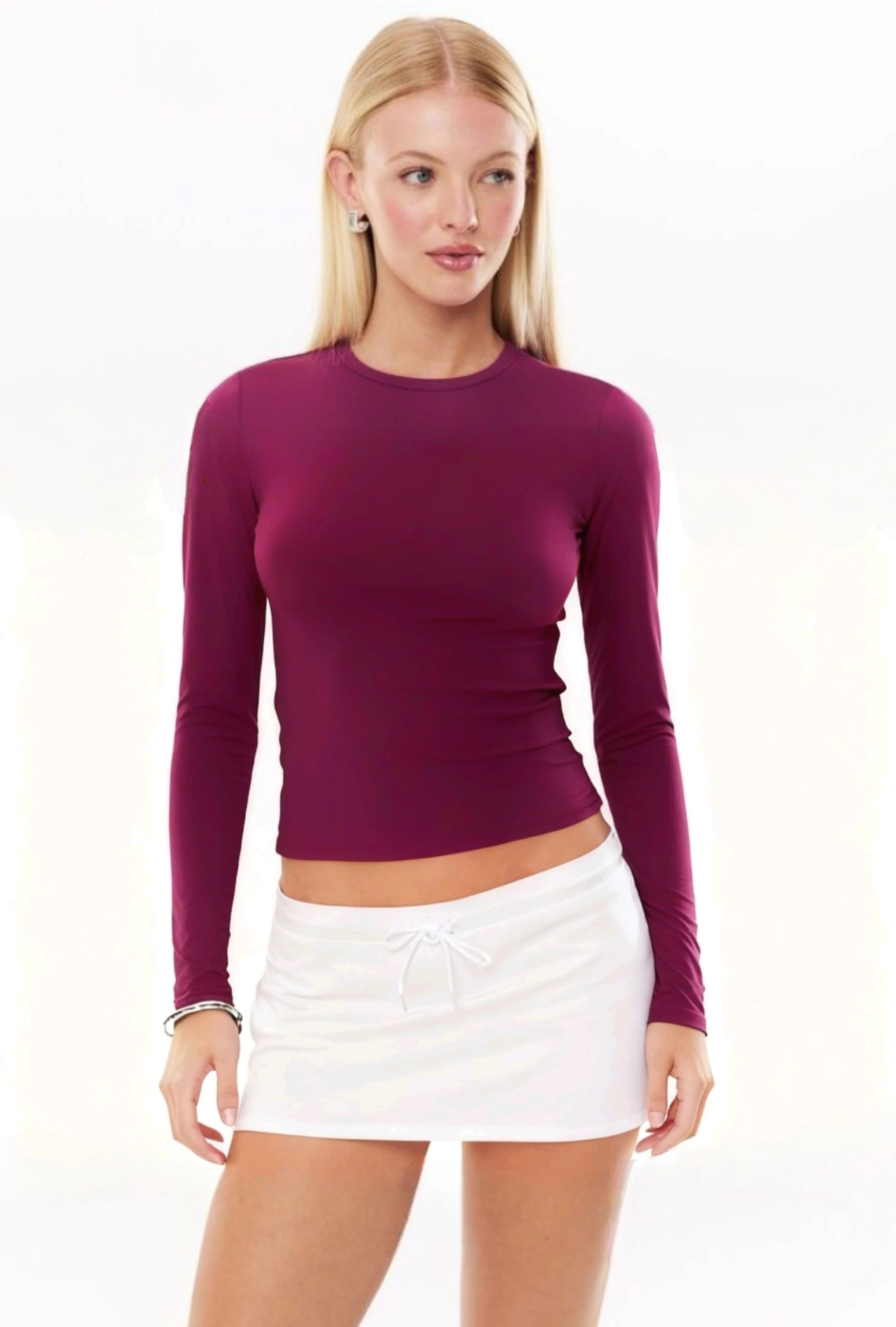 Avstraliya S-brendli SK*M dupe! Qadınlar üçün düz rəngli, tikişsiz, uzanan uzunqol köynək, seksual üslublu top, ixrac keyfiyyəti.