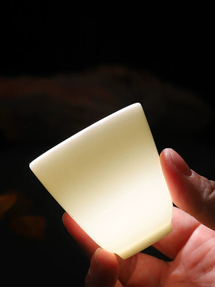 Suet-yağlı jade çini çay fincanı, əl istehsalı çay kasası, usta tək stəkan, 6-paket, Dehua Kung Fu çay fincanı, çay mərasimi aksesuarları