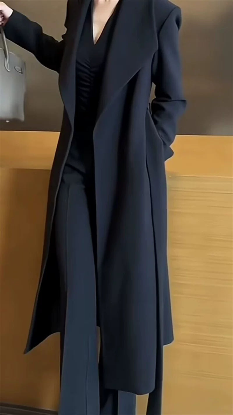 Autumn New Style, Fashionable, Slimming Long Trench Coat with High Waisted Pants