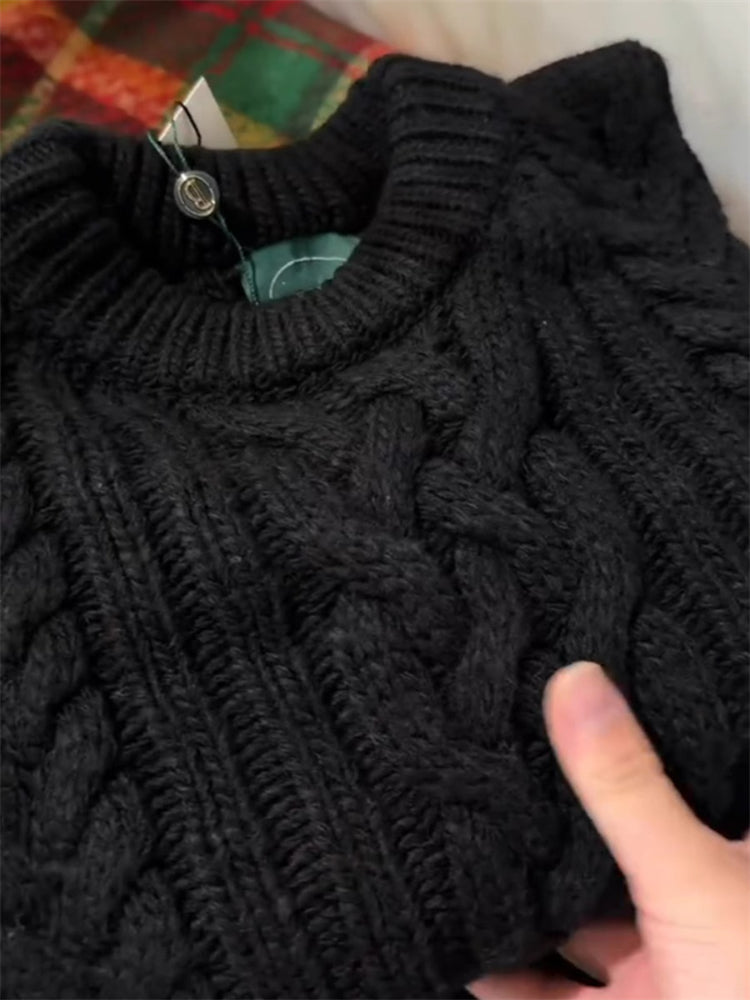 Avropa üslubunda yüksək keyfiyyətli qara kabel toxunuşlu qalın yun toxunuşlu top, payız və qış Puyuan üslubunda, boş və yumşaq sviter