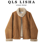 Cholisa Qadın Qırxma Paltosu, 2026-cı ilin Qış Yeni Modeli, Super Gözəl Retro Zamşa Quzu Yunlu Top