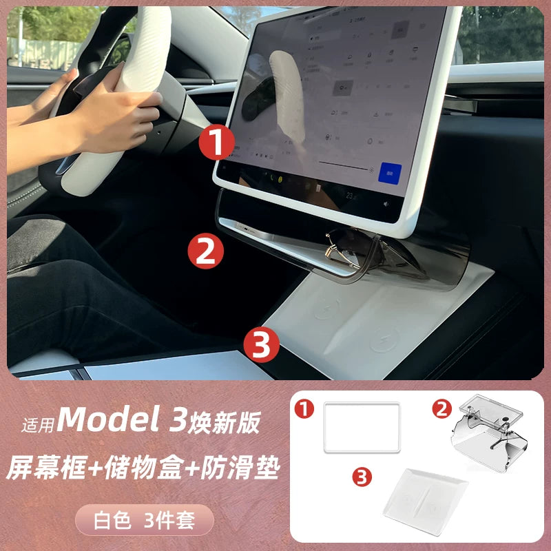 Applies to Tesla's updated Model 3 interior modification parts: under-screen storage box, lower center console storage box.