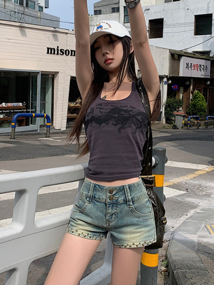 Qadınlar üçün Böyük Ölçülü Amerika Retro Çəkməli Aşağı Belli Denim Şortlar, 2026 Yay Yeni Modeli, Böyük Ölçülü Qadınlar üçün İncə Fit İsti Şalvar