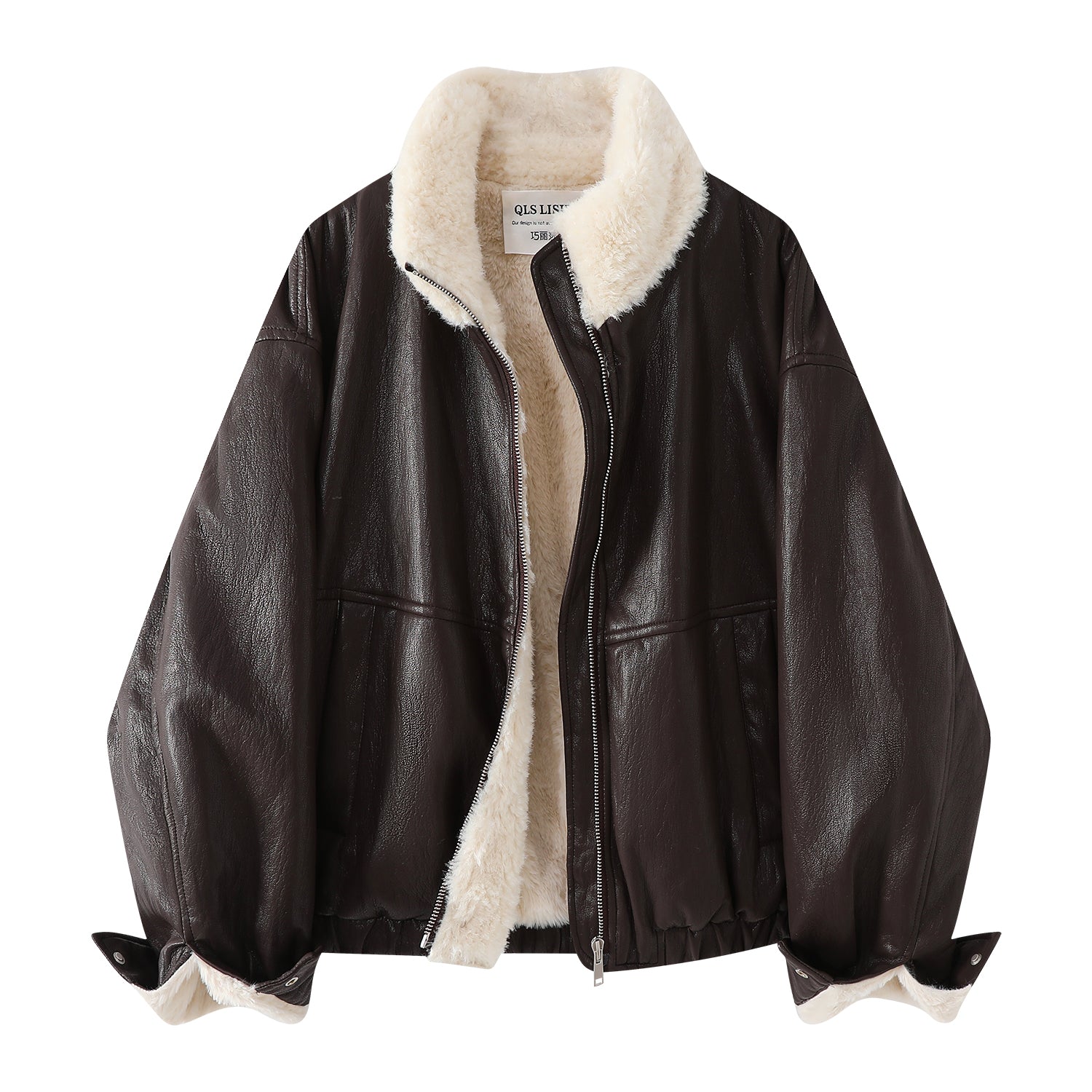 Chola Lisa Qadınlar üçün Qəhvəyi Dəri Gödəkçə, 2025 Yeni Stil, Dəbli Payız və Qış Yun astarlı Qalın Qəhvəyi Motosiklet Gödəkçəsi