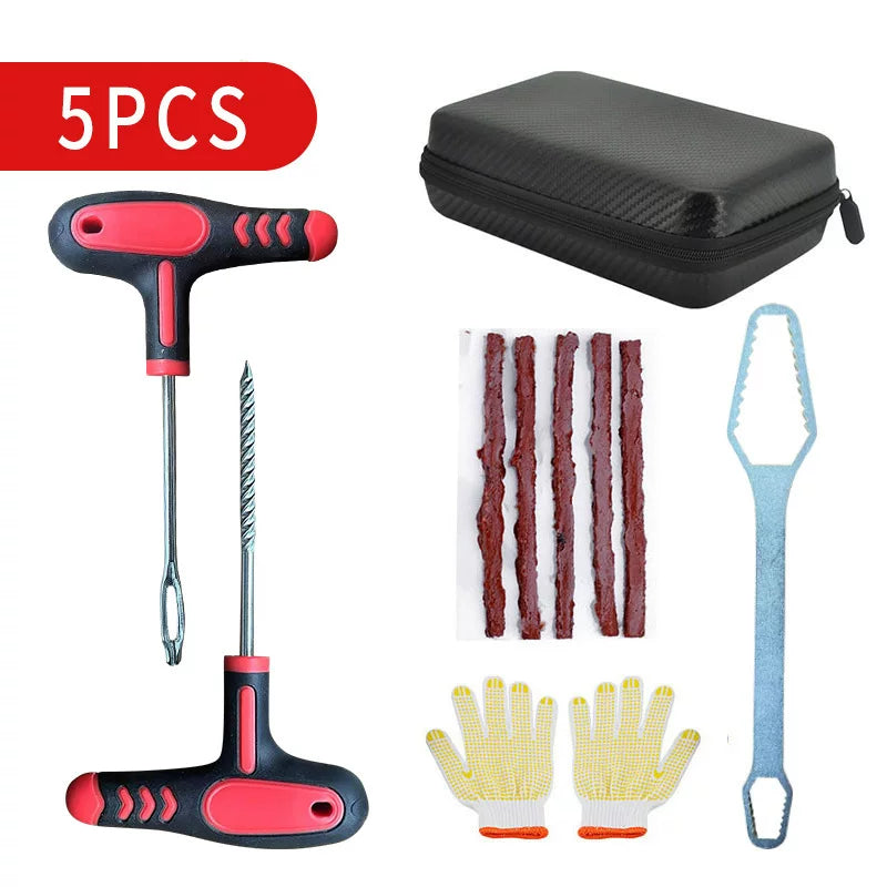 Car tire repair tool kit, motorcycle and electric vehicle tubeless tire repair tool kit, tire repair kit, emergency tire strips