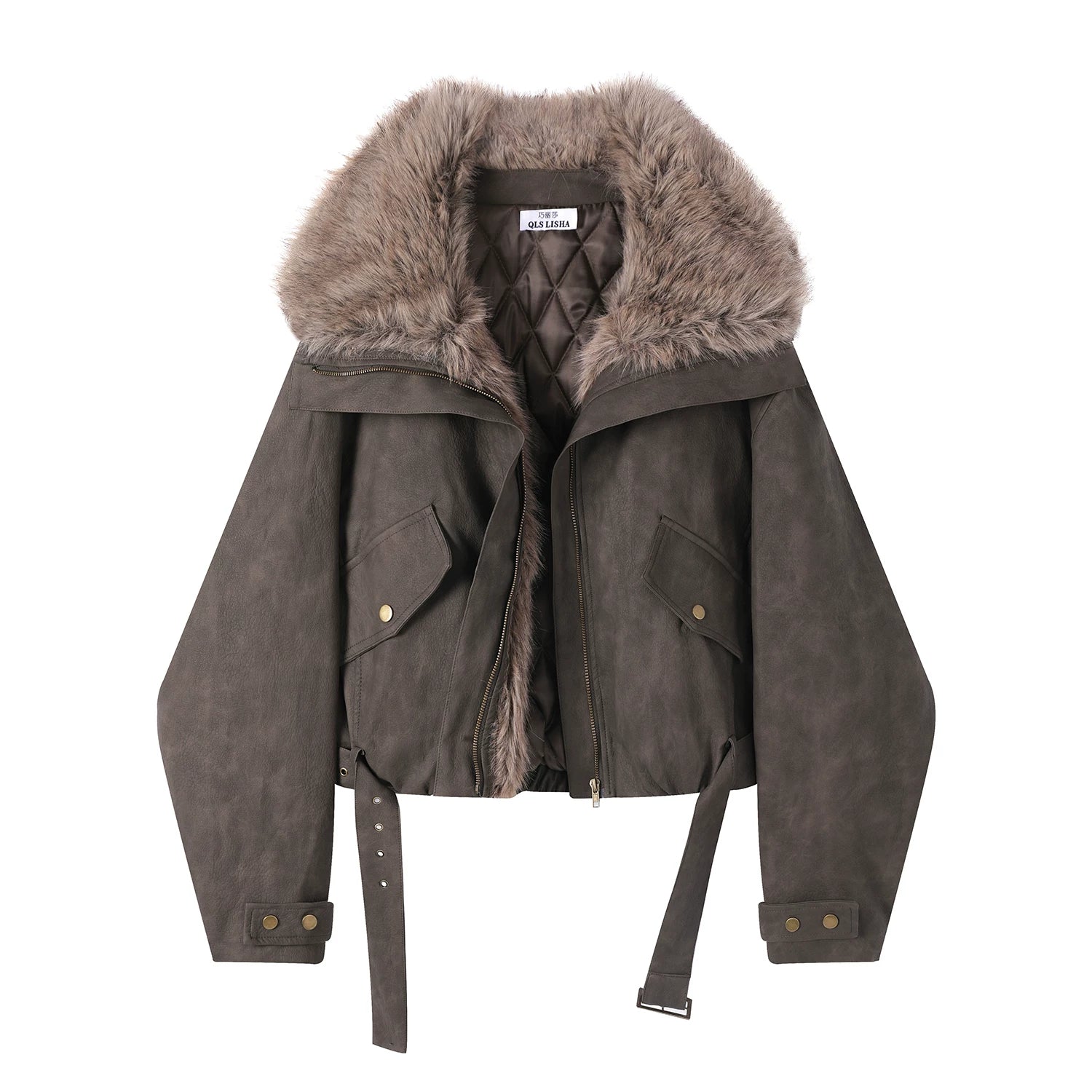 Chorlisa Amerika Retro PU Dəri Gödəkçə, Xəz Yaxalıqlı, Qadınlar üçün Qış İsti və Çoxfunksiyalı Qalın Pambıq Yastıqlı Palto