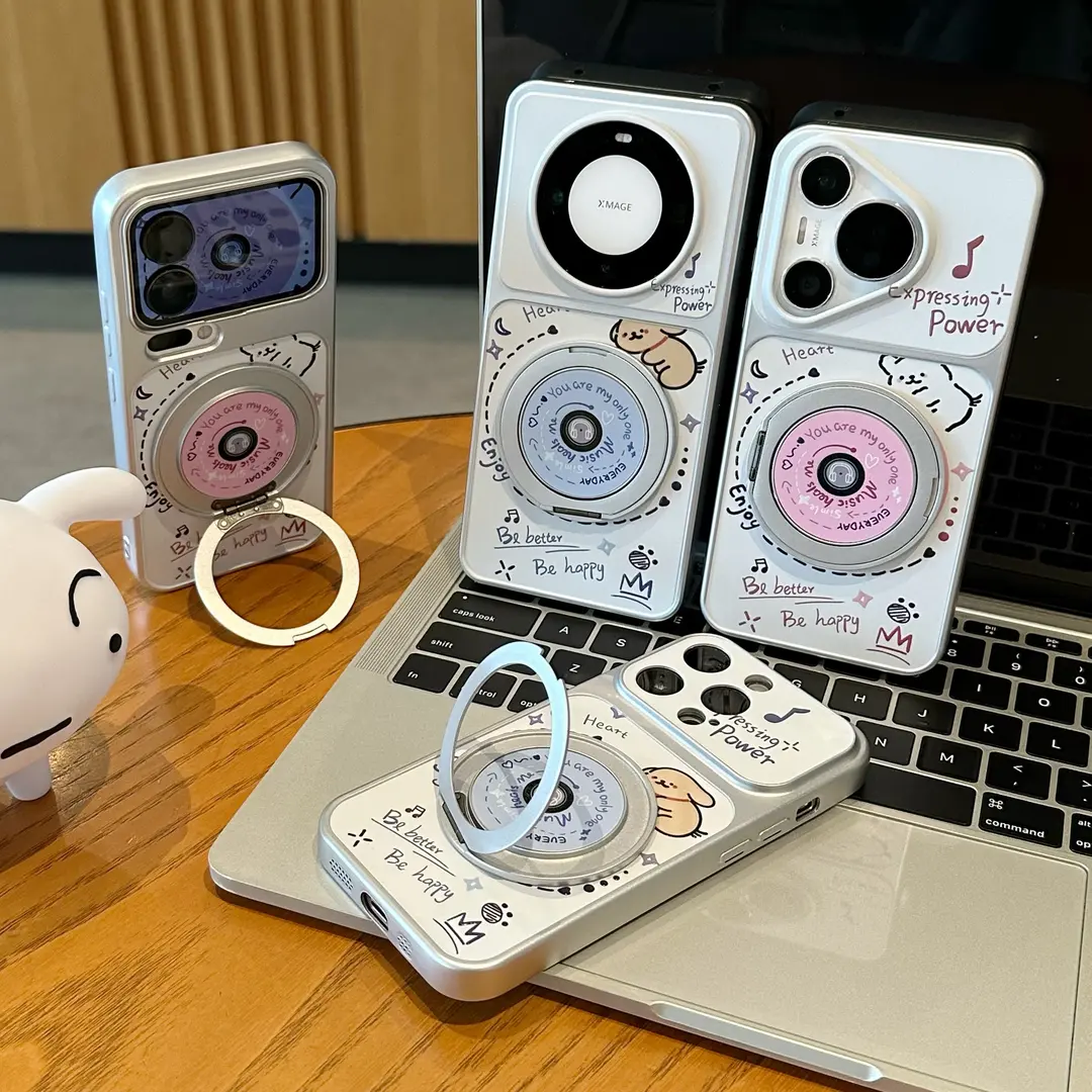 Apple 17promax cib telefonu qutusu Huawei mate60pro yaradıcı pura70 sevimli OppoReno15 cizgi filmi vivos30 qız Xiaomi 17 düşməyə qarşı yumşaq üçün uyğun CD puppy fırlanan stend