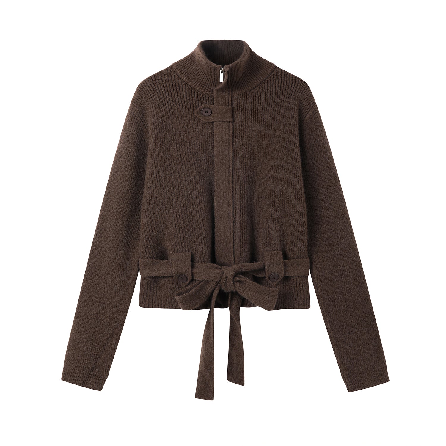 Chorissa Koreya üslubunda qadınlar üçün şık sviter topu, payız və qış geyimi, bantlı, bel hissəli toxunmuş kardiqan qısa gödəkçə