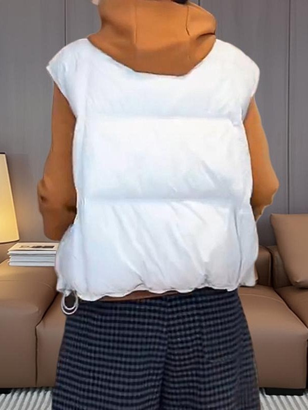 Koreya üslubunda qadınlar üçün boş dairəvi yaxalı pambıq jilet, payız və qış, böyük ölçüdə, bir az dolğun qızlar üçün, çoxfunksiyalı qolsuz jilet