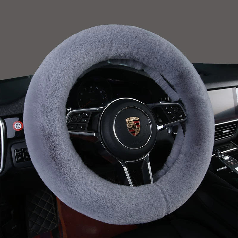 Car steering wheel cover, soft, warm, non-slip, soft and comfortable for winter, universal car interior accessory.